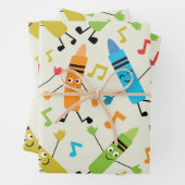 かわいいおもしろい踊りクレヨンと音楽ノート ラッピングペーパーシート (インサイチュ)