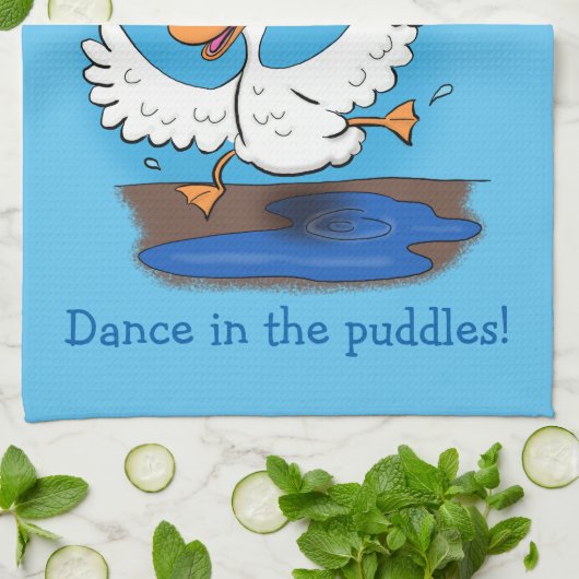 かわいいおもしろい踊りダック漫画のキッチンタオル キッチンタオル (折り畳み)