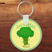 かわいいおもしろい踊りブロッコリー漫画イラストレーション キーホルダー (正面)