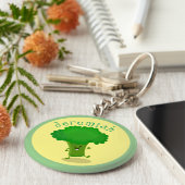 かわいいおもしろい踊りブロッコリー漫画イラストレーション キーホルダー (側面)