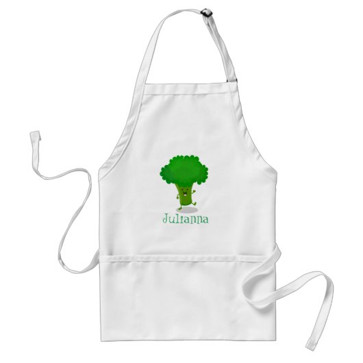かわいいおもしろい踊りブロッコリー漫画イラストレーション スタンダードエプロン (正面)