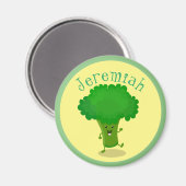 かわいいおもしろい踊りブロッコリー漫画イラストレーション マグネット (正面/裏面)