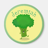 かわいいおもしろい踊りブロッコリー漫画イラストレーション マグネット (正面)