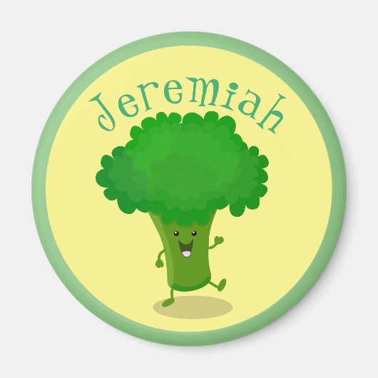 かわいいおもしろい踊りブロッコリー漫画イラストレーション マグネット (正面)