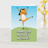 かわいいおもしろい踊りホース誕生日 カード (黄色い花)