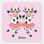 かわいいおもしろい踊り牛 スクエアシール (正面)