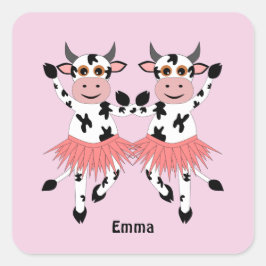 かわいいおもしろい踊り牛 スクエアシール