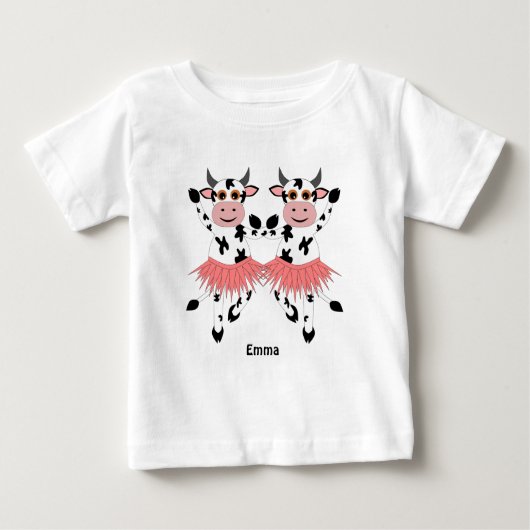 かわいいおもしろい踊り牛 ベビーTシャツ (正面)