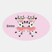 かわいいおもしろい踊り牛 楕円形シール (正面)