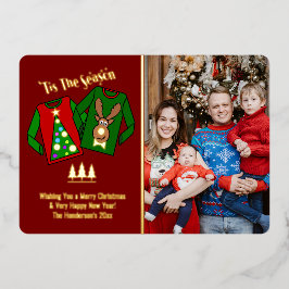 かわいいおもしろい醜いセーターをテーマにしたコーディネート 箔シーズンカード