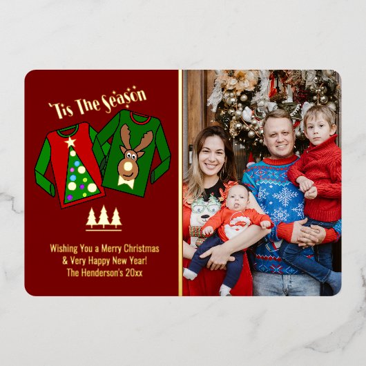 かわいいおもしろい醜いセーターをテーマにしたコーディネート 箔シーズンカード (正面)