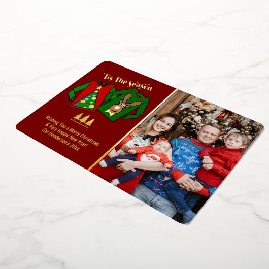 かわいいおもしろい醜いセーターをテーマにしたコーディネート 箔シーズンカード (回転した状態)