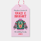 かわいいおもしろい醜いセータートナカイ家族の写真 ギフトタグ (正面)