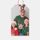 かわいいおもしろい醜いセータートナカイ家族の写真 ギフトタグ (裏面)