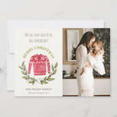 かわいいおもしろい醜いセーター赤い緑の写真クリスマス シーズンカード (正面)