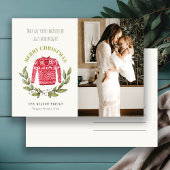 かわいいおもしろい醜いセーター赤い緑の写真クリスマス シーズンポストカード