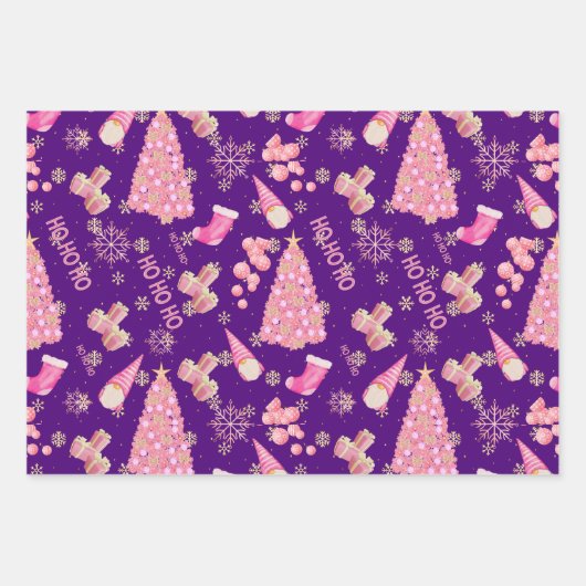 かわいいおもしろい金ゴールドインディゴピンククリスマスパターン ラッピングペーパーシート (正面)