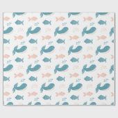 かわいいおもしろい青いクジラと魚。航海の動物 ラッピングペーパー (フラット)