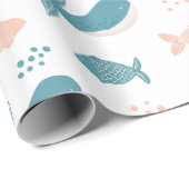 かわいいおもしろい青いクジラと魚。航海の動物 ラッピングペーパー (ロールコーナー)