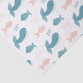 かわいいおもしろい青いクジラと魚。航海の動物 薄葉紙 (詳細)