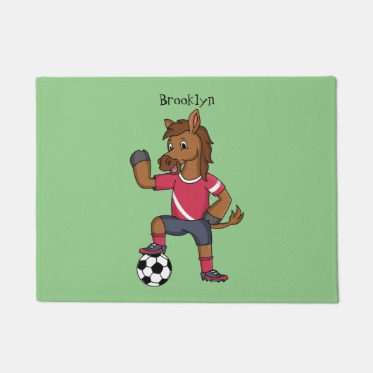 かわいいおもしろい馬遊のサッカー漫画 ドアマット (正面)