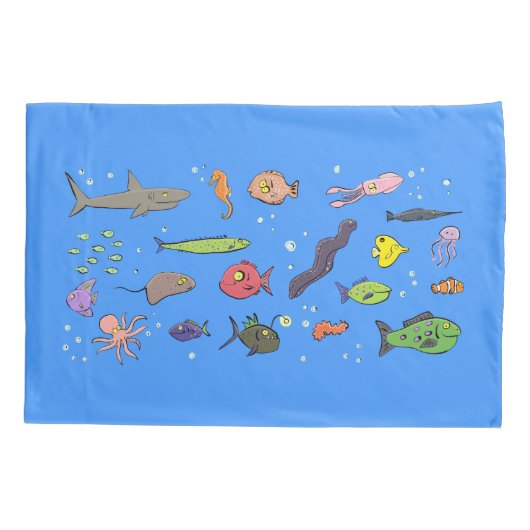 かわいいおもしろい魚の海生活の漫画 枕カバー (裏面)
