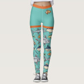 かわいいおもしろい魚スイミングビーチ壁画アクアリウム レギンス (正面)