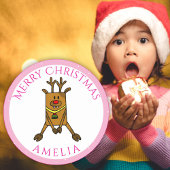 かわいいおもしろい鹿クリスマスキッドの名前ギフトラベル ラウンドシール