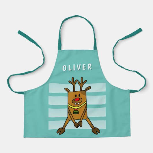 かわいいおもしろい鹿スケッチグリーンクリスマスネームキッズ エプロン (正面)