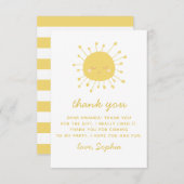 かわいいおもしろい黄色の太陽。サンシャイン子供の誕生日 サンキューカード (正面/裏面)