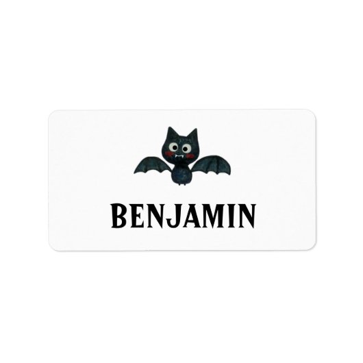 かわいいおもしろい黒こうもり（名前あり） ラベル (正面)
