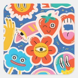 かわいいおもしろステッカーのイラスト スクエアシール