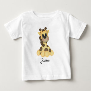 かわいいおもちゃのキリンがあなたの赤ちゃんをおしゃれに快適にします。 名前はフロントページのそのエリ ベビーTシャツ