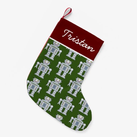 かわいいおもちゃのロボット柄の子どものクリスマスストッキング スモールクリスマスストッキング (正面 (吊り時))