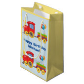 かわいいおもちゃの列車は誕生会の名前の青を風船のようにふくらませます スモールペーパーバッグ (正面アングル)