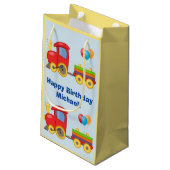 かわいいおもちゃの列車は誕生会の名前の青を風船のようにふくらませます スモールペーパーバッグ (裏面アングル)