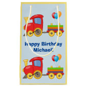 かわいいおもちゃの列車は誕生会の名前の青を風船のようにふくらませます スモールペーパーバッグ (正面)