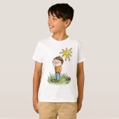 かわいいおもちゃの車を持つ少年 キッズTシャツ Tシャツ (正面フル)