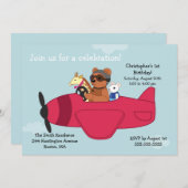 かわいいおもちゃの飛行機キッズの誕生日招待状 招待状 (正面/裏面)