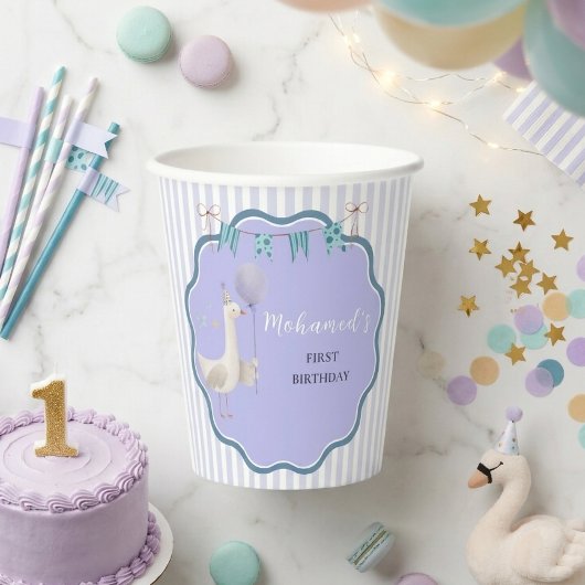 かわいいおバカなガチョウのブルーの1歳の誕生日 紙コップ