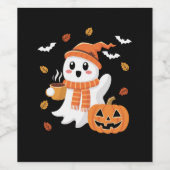 かわいいお化けがアイスコーヒーを飲むハロウィン ワインラベル (シングルラベル)