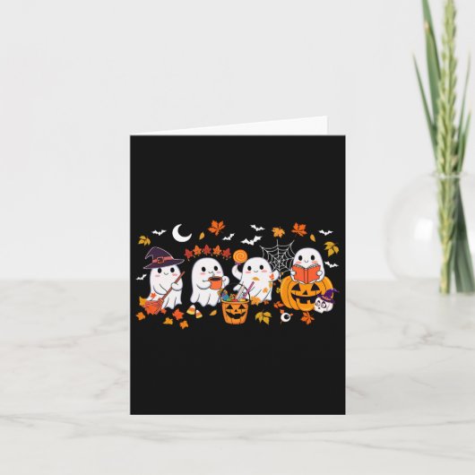 かわいいお化けがコーヒーを飲む ハロウィン お化け 秋のボ カード (正面)