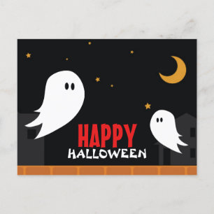かわいいお化けがハロウィンの夜に町をさまよっている シーズンポストカード