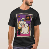 かわいいお化けがハロウィンの映画をポップコーンと一緒に観る Tシャツ (正面)