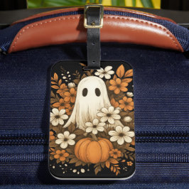かわいいお化けとカボチャと秋の花 - ハロウィン ラゲッジタグ
