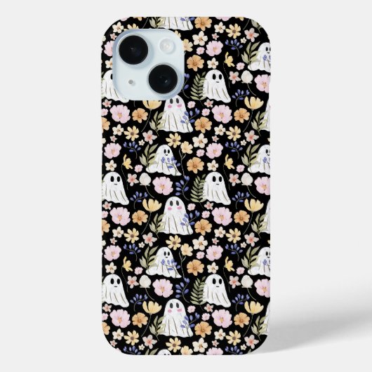 かわいいお化けとカラフルな花のシームレスパターン Case-Mate iPhoneケース (裏面)