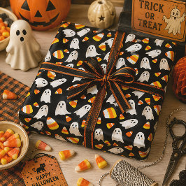 かわいいお化けとキャンディコーンのハロウィン ラッピングペーパー