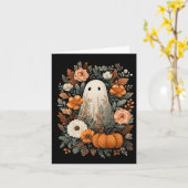 かわいいお化けと秋のカボチャの花の不気味なハロウィーン カード (黄色い花)