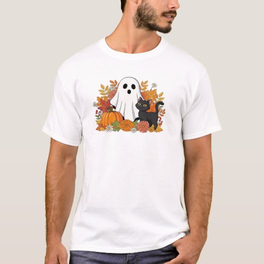 かわいいお化けと黒猫のクラシックTシャツ Tシャツ (正面)