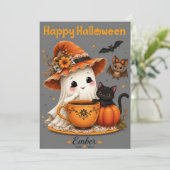 かわいいお化けと黒猫のハロウィンデザイン 招待状 (スタンド正面)
